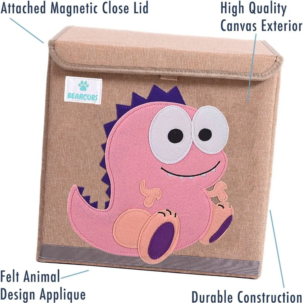 Baby Girl Room Toy Storage Box | Toddler Toy Chest | Pink Dinosaur